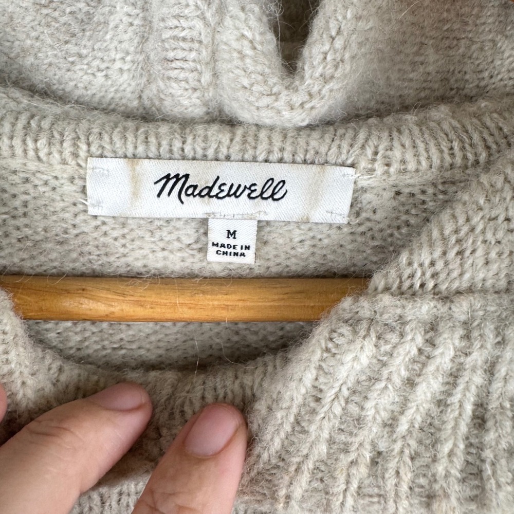 Madewell Knit Hoodie Women Medium Beige Excellent Wool Alpaca Blend Casual Chic - Picture 3 of 7